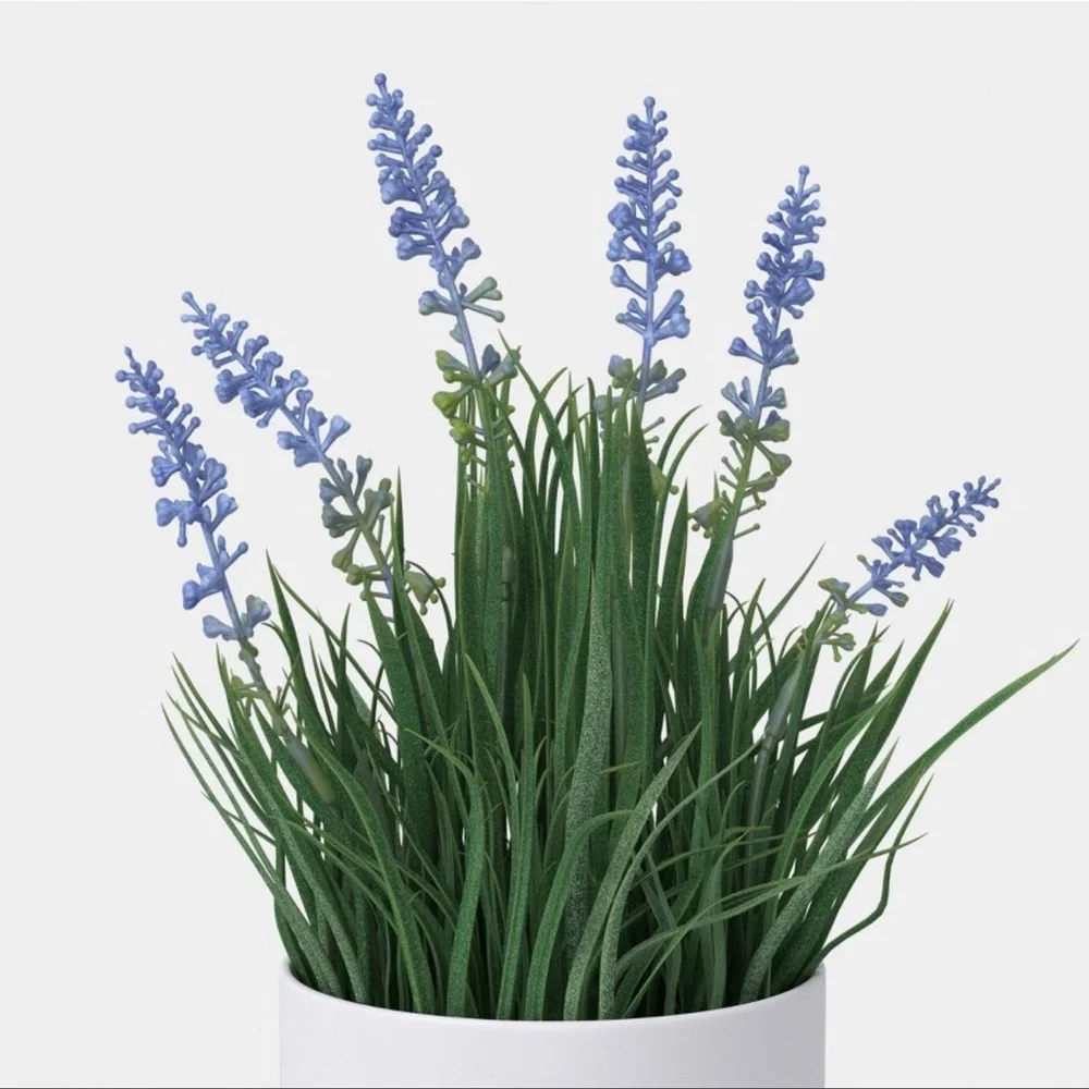 Marshalls White Planter with Blue Faux Lavender